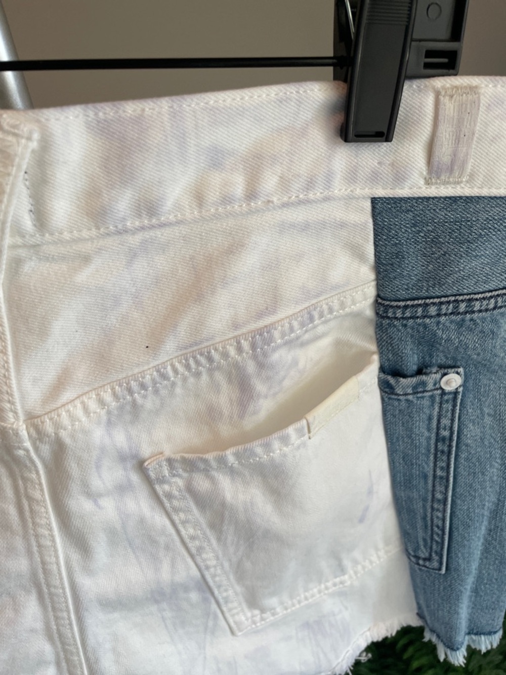 7 For All Mankind White and Blue Two-Tone Cutoff Denim Shorts - Picture 6 of 7